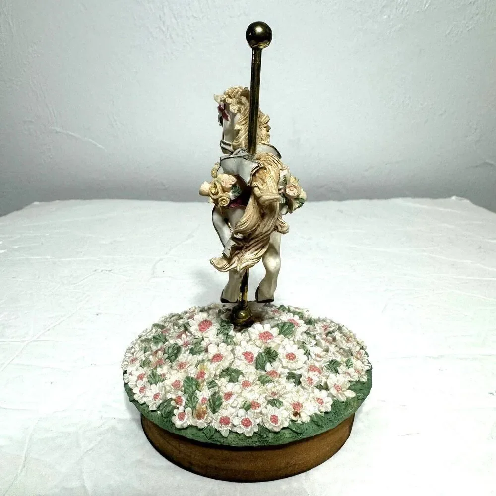 Vintage Our America Candle Jar Topper Carousel Horse w/ Flowers Decor Pony White